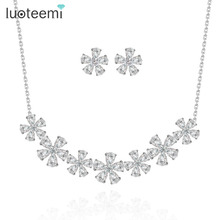 LUOTEEMI Cubic Zirconia Luxury Bridesmaid Flower Choker Necklace Earring Set For Women African Wedding Jewelry Set 2024 - buy cheap