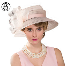 FS Pink Kentucky Wide Brim Derby Hat Wedding Dresses Bowknot Church Fedoras For Women Elegant Summer Sun Hat Female British Cap 2024 - buy cheap