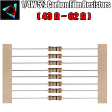 Resistor de película de carbono 100, 1/4W, 43, 47, 51, 56, 62 ohm, 5% Uds. 2024 - compra barato