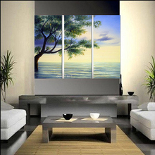 Pintura al óleo de paisaje moderna pintada a mano, arte de pared, paisaje marino, cuadro de árbol para sala de estar, regalo único, 3 uds. 2024 - compra barato
