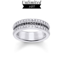 Черные кольца с фианитом в стиле панк Томаса, серебряные модные ювелирные изделия, женский подарок 2024 - купить недорого