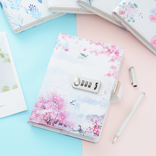 A5 Vintage architectural pattern and flower series password Notebook lockable line pages Notepad Agenda Stationery Supplies Gift 2024 - buy cheap