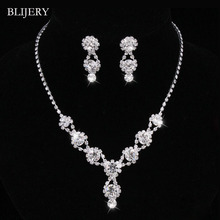 BLIJERY-Conjunto de collar y pendientes de boda con diamantes de imitación para mujer, juego de joyería nupcial de Color plateado, accesorios de vestir 2024 - compra barato