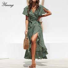 Yming Summer Long Maxi Dress Women Boho Floral Print Party Robe Femme Dresses V Neck Beach Sundress Casual Split Dress Vestidos 2024 - buy cheap