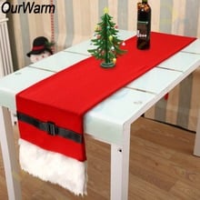 OurWarm-Cinturón de Papá Noel para camino de mesa, decoración navideña roja para mesa de comedor, 36x183cm, suministros para fiesta en casa, adorno de piel sintética gruesa, Año Nuevo 2024 - compra barato