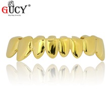 GUCY New  Fit Hip Hop Grillz Gold Color Plated Drip Style Teeth Grill Shaped Bottom Tooth Grills Halloween Gift 2024 - buy cheap