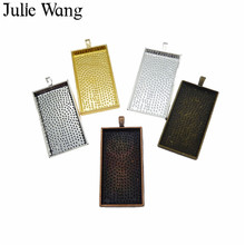 JulieWang 5PCS Mixed Colors Alloy Rectangle Bezel Cabochon Cameo Base Settings Pendant Charms Jewelry Making Accessory 2024 - buy cheap