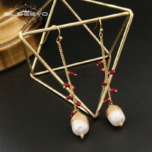 XlentAg Natural Fresh Water Baroque Pearl Dangle Earrings For Women Red Stone Handmade Long Drop Earrings Fine Jewelry GE0486 2024 - buy cheap