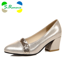 S.Romance Plus Size 32-45 Women Pumps Fashion Sexy Pointed Toe Slip-On High Heel Hot Sale Women Shoes Black Gold Silver SH361 2024 - buy cheap