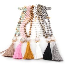 Fashion Bohemian Jewelry Stone Rosary Chain Square /Oval Druzy Link Long Tassel Necklaces Women Ethnic Necklace 2024 - buy cheap