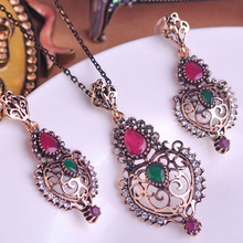 Conjuntos de joias de marca de luxo da turquia, pingente redondo e vermelho, brincos antigos banhados a ouro, em acrílico verde 2024 - compre barato