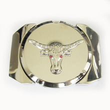 New Bright Silver Rhinestone Longhorn Bull Lighter Belt Buckle Gurtelschnalle Boucle de ceinture 2024 - buy cheap
