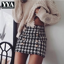 New Winter Ladies High Waist A-Line Skirts Fashion Plaid Double Breasted Womens Short Skirts Streetwear Tweed Mini Skirts 2024 - buy cheap