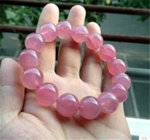 Pulseiras femininas de quartzo rosa natural 15mm, bracelete com contas redondas de cristal esticável grande de pedra natural 2024 - compre barato