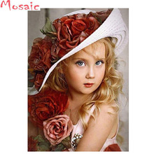 3d diy Алмазная картина ангелы девушка Роза шляпа, полная круглая/квадратная Алмазная вышивка из смолы, алмазная вышивка крестом, цветок, украшение 2024 - купить недорого