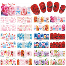 12 Designs in One Full Cover Blossom Pink/Red/Blue Rose Decals Nail Art Water Transfer Sticker Valentine Decals Tips TRBN553-564 2024 - buy cheap