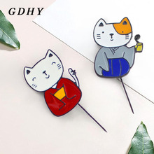 GDHY Japan Kimono Cat Brooch Cute Blue Red Cat Mr And Miss Lover Enamel Pins Hat Coat Backpack For Animal Cat Lovers Badges 2024 - buy cheap