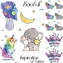 BAOFULI-tatuaje temporal de dibujos animados para niños, regalos de cumpleaños y Navidad, arte corporal, tatuajes para el brazo, pegatinas de tatuaje de acuarela, elefante, luna, estrella 2024 - compra barato