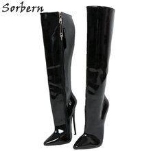 Sorbern Black Solid Knee High Boots 18Cm High Heels Boots Pointed Toe European Size 36-46 Women Designers Boots Lockable Zipper 2024 - buy cheap