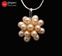 Qingmos Natural Pearl Pendant Necklace for Women with 20mm Pink 6-7mm Pearl Flower Pendant Necklace Jewelry 17" Chain Nec6265 2024 - buy cheap