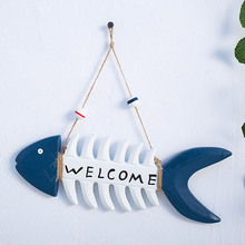 Colgante decorativo de hueso de pez de madera estilo mediterráneo, señal de bienvenida, decoración hecha a mano para el hogar para Bar, restaurante, barco 2024 - compra barato