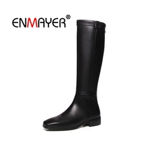 ENMAYER Women Knee high Boots Pointed toe Shoes Woman Thick Heel Fashion Boots Leather Winter Lattice Thigh high boots CR1733 2024 - buy cheap