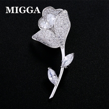 MIGGA Luxury AAA Cubic Zirconia Flower Brooch White Gold Color CZ Zircon Crystal Brooches for Women Bride Wedding 2024 - buy cheap