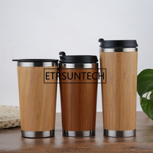 50pcs/lot 350ml 450ml Natural Bamboo Travel Mug with Lid Stainless Steel Coffee Cup Tumbler Bottles Beer Coffee Mug Tea Cup 2024 - buy cheap