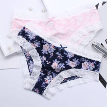 New Girls Fashion Sweet Lace Underwear Briefs Young Female Sexy Flowers Print Breathable Panties Women Low-waist Brief 2024 - buy cheap