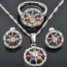 Perfect Multicolor Cubic Zircon For Women Silver Plated Jewelry Sets Earrings/Pendant/Necklace/Rings  JS0261 2024 - buy cheap