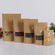 Bolsas de papel kraft con cierre integrado marrón de 14x20 + 4 20 piezas con ventana para regalos dulces y dulces alimentos té joyería paquete de papel al por menor 2024 - compra barato