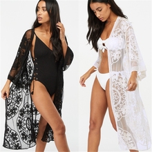 Sexy Lace Mesh beach cover up Women White Bikini Cover up Beach Dress Swimwear Crochet Beachwear Bathing Suit Summer Cardigan 2024 - buy cheap