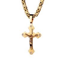 Rhinestone Crystal Jesus Cross Pendant Sweater Chain Necklace 2024 - buy cheap