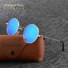 Gafas de sol redondas polarizadas Steampunk para hombre y mujer, lentes de sol redondas polarizadas, Estilo Vintage, espejo azul 2024 - compra barato