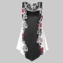 Rosegal Plus Size Lace Panel Floral Cropped Tank Tops Summer Scoop Neck Sleeveless Long T-shirts Camis Women Clothes 2019 2024 - buy cheap