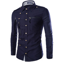 2019 latest multi-layer zipper design shirt men's long-sleeved slim casual shirt mens brand high-quality cotton tooling shirt 2024 - buy cheap