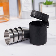 4Pcs/set Polished Mini Stainless Steel Cup Shot Cup Travel Mug Wine Drinking Glasses with Leather Cover Bag for Home Kitchen Bar 2024 - купить недорого