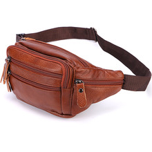 New 2019 Genuine Leather Waist Packs Fanny Pack Belt Bag Phone Pouch Bags Travel Waist Pack Male Small Waist Bag Leather Pouch 2024 - buy cheap