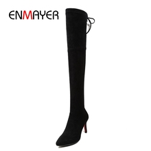 Enmayer-botas femininas para meia, calçados de tecido elástico, slip-on sobre o joelho, estilo stiletto, para mulheres, zyl860, novo, 2020 2024 - compre barato