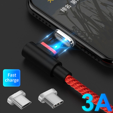 Cable USB magnético de 90 grados para Huawei 3A, carga rápida tipo C, Micro usb, línea L, cargador magnético tipo C para Samsung LG 2024 - compra barato