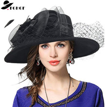 Chapéu fascinator feminino de lã com aba larga, chapéu de feltro para festa de coquetel, casamento, chapéu para igreja, chapéu de inverno 2020 2024 - compre barato
