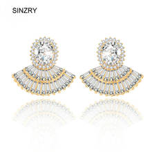 Hotsale cut cubic zircon white gold color fan shape glitter party luxury tud earrings for women Korean jewelry 2024 - buy cheap
