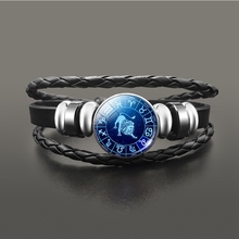 12 Constellation Snap Button Bracelet Aries Virgo Taurus Black Leather Bracelets For Women Men Punk  Jewelry 2024 - buy cheap