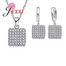 Pingente de cristal quadrado prata esterlina 925, conjunto de joias femininas, colar e brincos para festa de casamento e aniversário 2024 - compre barato