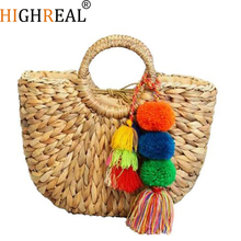 Beach Bag Straw Basket Totes Bag Bucket Large Big Summer Bags with Tassels Pom Pom Women Natural Handbag New High Quality 2024 - buy cheap