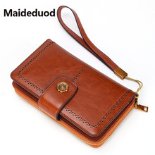 Meideduod-cartera de piel auténtica para mujer, bolso de mano largo, Rfid, de marca de lujo, monedero con cremallera mágica 2024 - compra barato