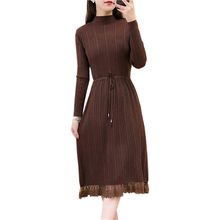 Vestido longo de malha com gola alta, novo vestido casual feminino de outono e primavera fp1515 2024 - compre barato