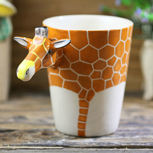 1 pçs criativo girafa copo de cerâmica 3d dos desenhos animados caneca animal pintados à mão animal copo de chá verde única camada personalizado presente caneca 2024 - compre barato