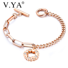 V.YA новейший Асимметричный браслет с сердцем из циркония цвета розового золота для женщин Регулируемый браслет из нержавеющей стали с кристаллами женские ювелирные изделия 2024 - купить недорого