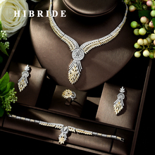 HIBRIDE Luxury Large Bridal Jewelry 4pcs Sets Geometric Design Micro Pave AAA Zirconia Jewelry Set Women Wedding Party N-1020 2024 - buy cheap